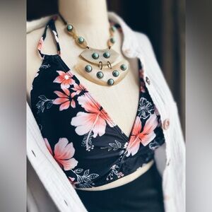 Tempt Me Bikini Push Up Top XXL NWT Black Floral Tropical Swimwear